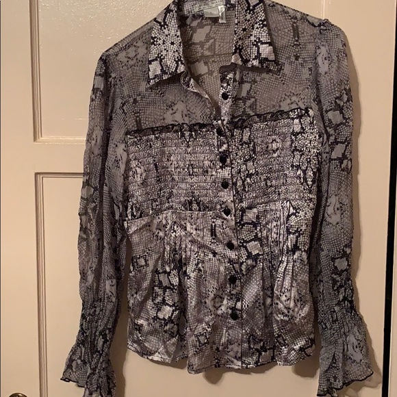 ALBERTO MAKALI SNAKE PYRHON SILK SHEER LONG SLEEVE BLOUSE GRAY SZ 6 NEW - Picture 1 of 6